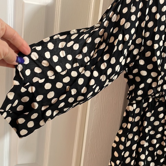 Zara polka dot 3/4 sleeves mini Fit Flare dress gold buttons down one arm  XS - Picture 10 of 12
